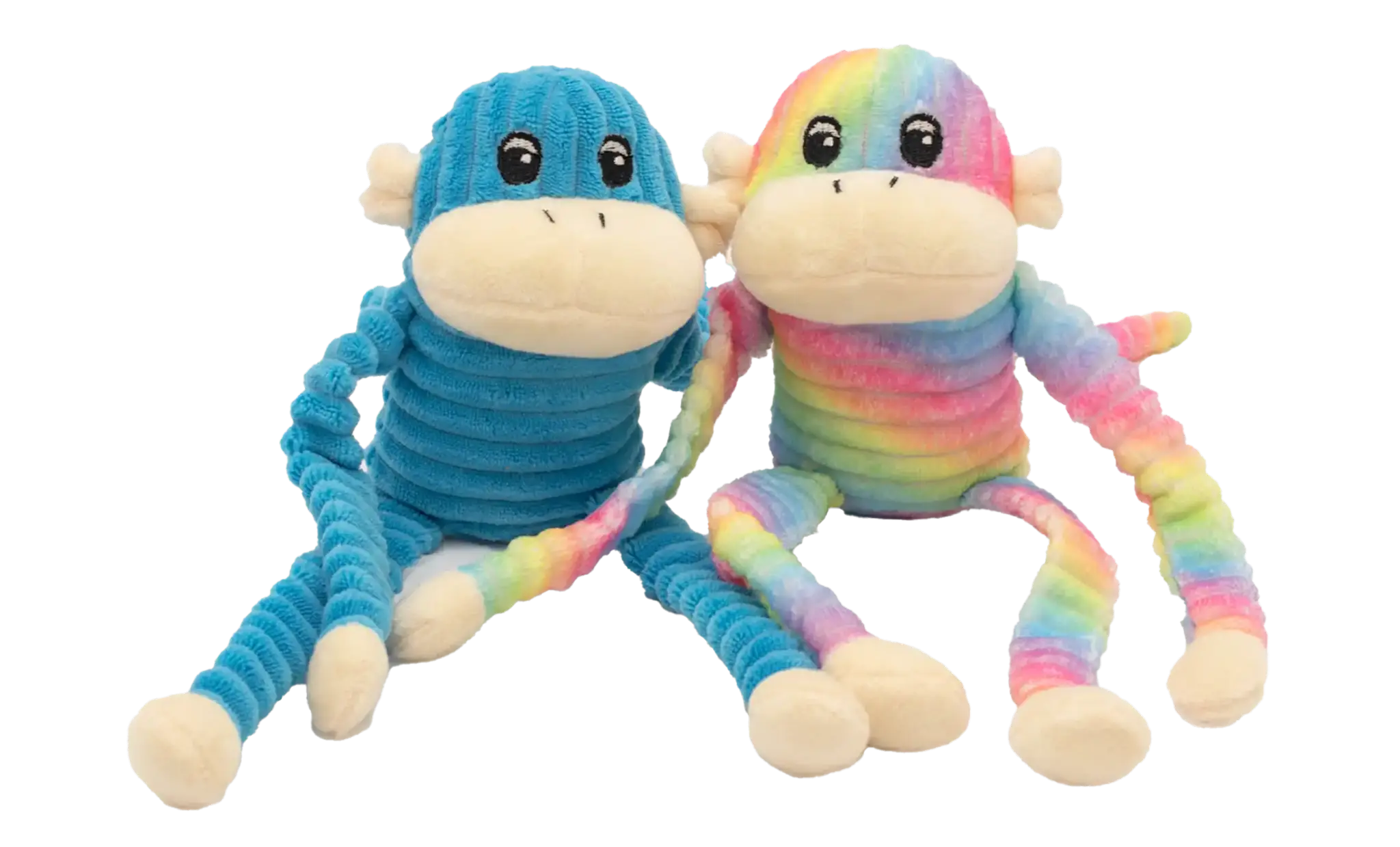 ZippyPaws Spencer the Crinkle Monkey 2-Pack Small Rainbow & Blue