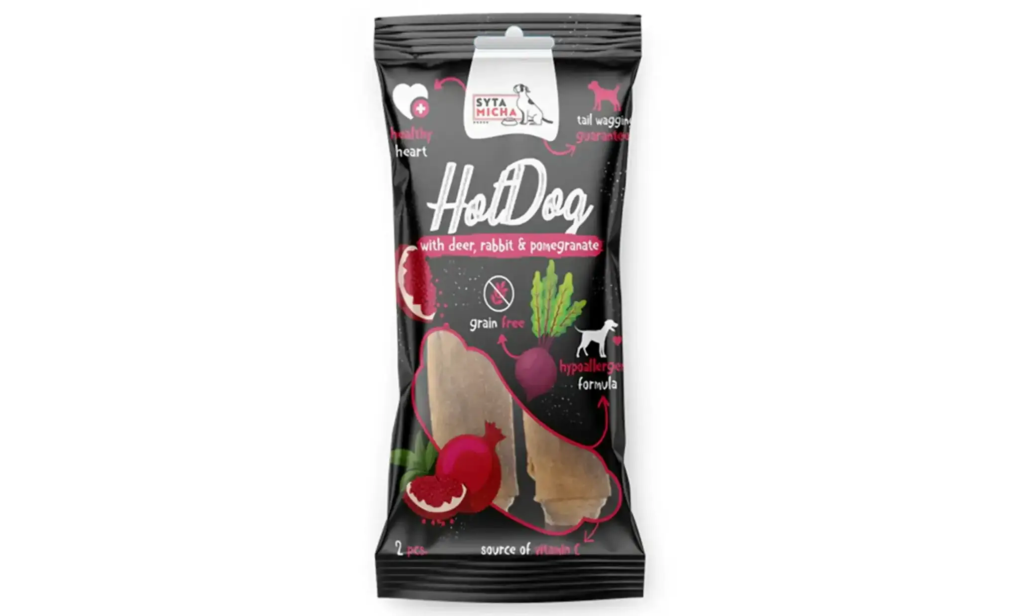 Syta Micha Hot Dog Chew Rabbit with Pomegranate in Deer Skin