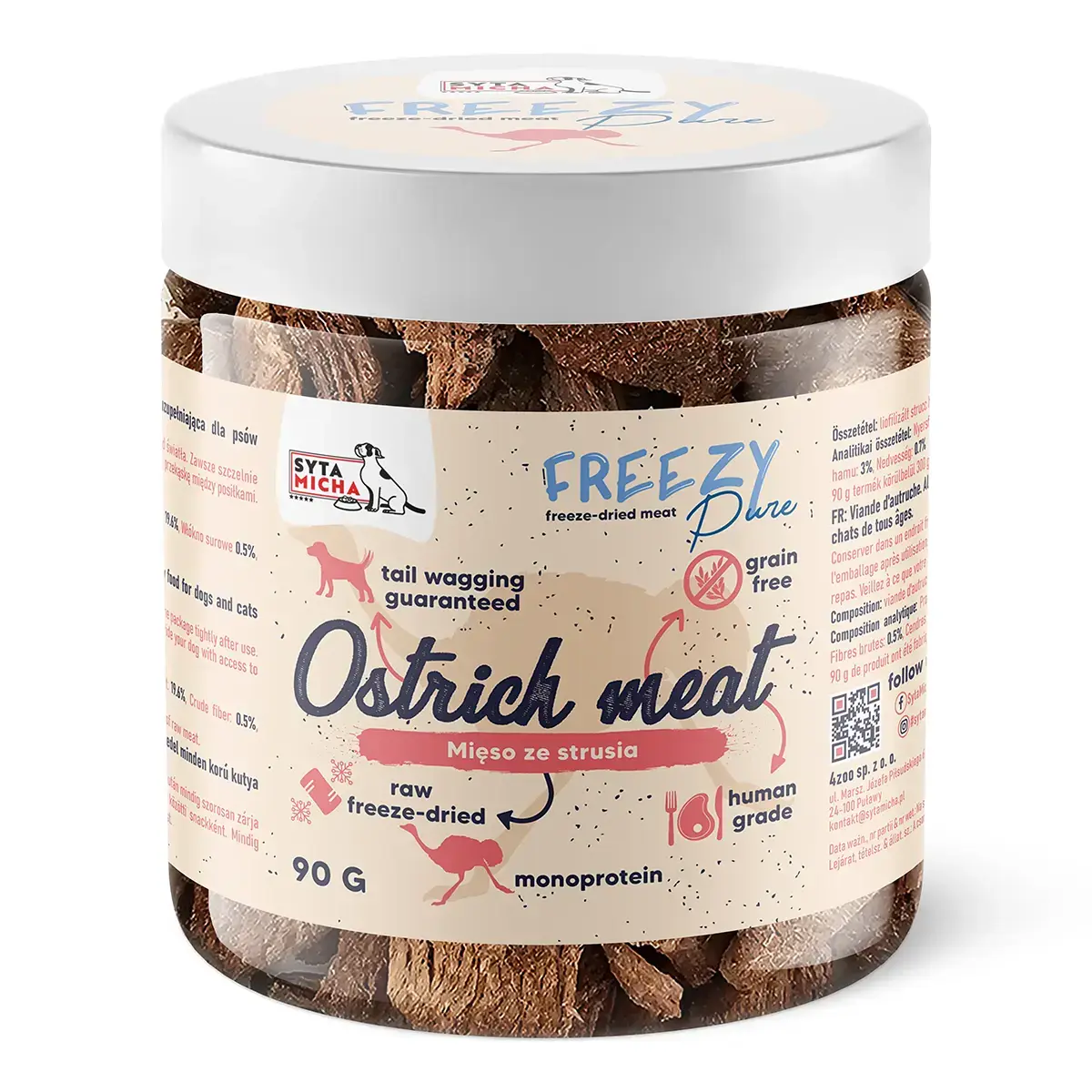 Syta Micha FREEZY Pure – 100% Ostrich Meat – Gevriesdroogd