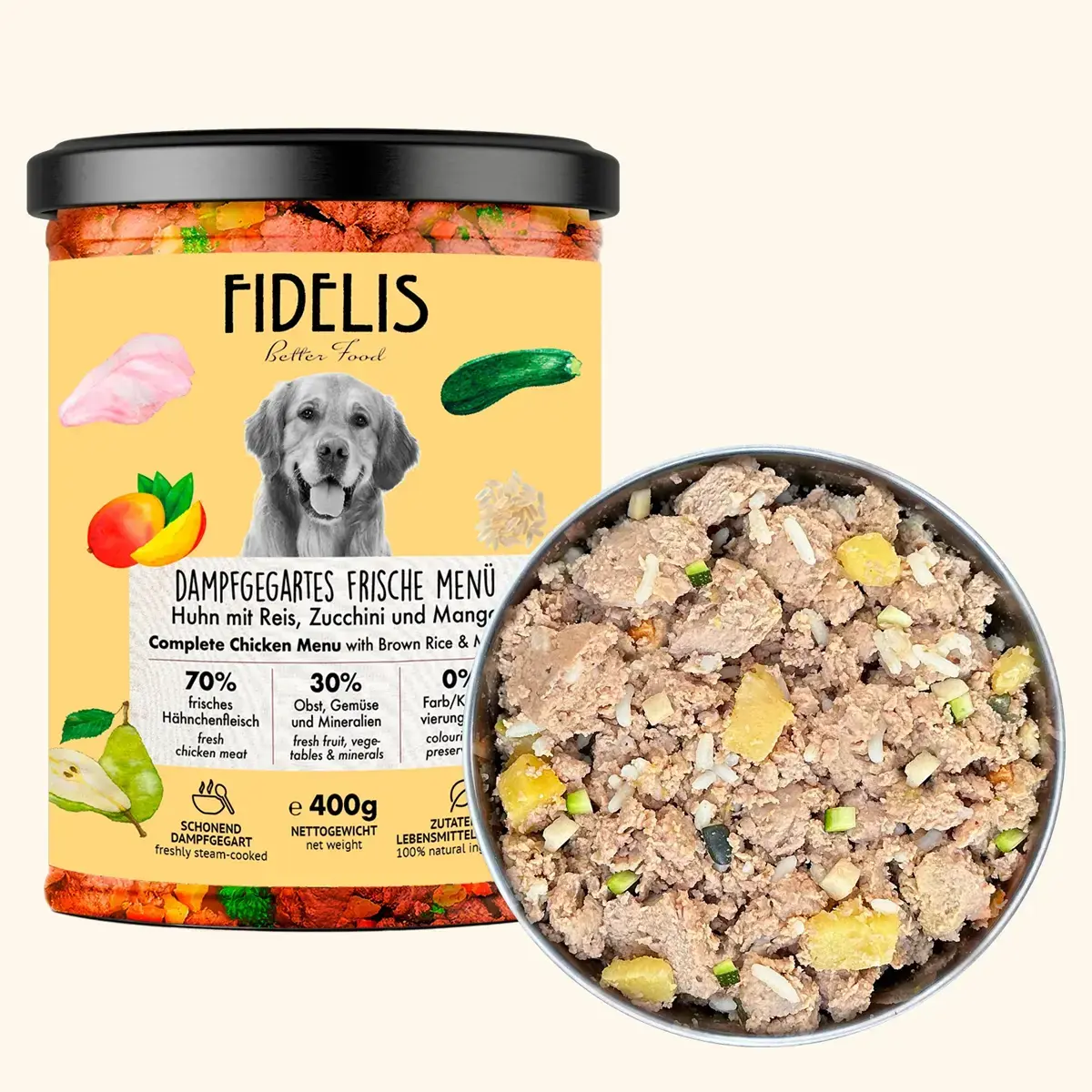 Fidelis Vers Gekookt Menu Kip met Rijst, Courgette en Mango - Compleet