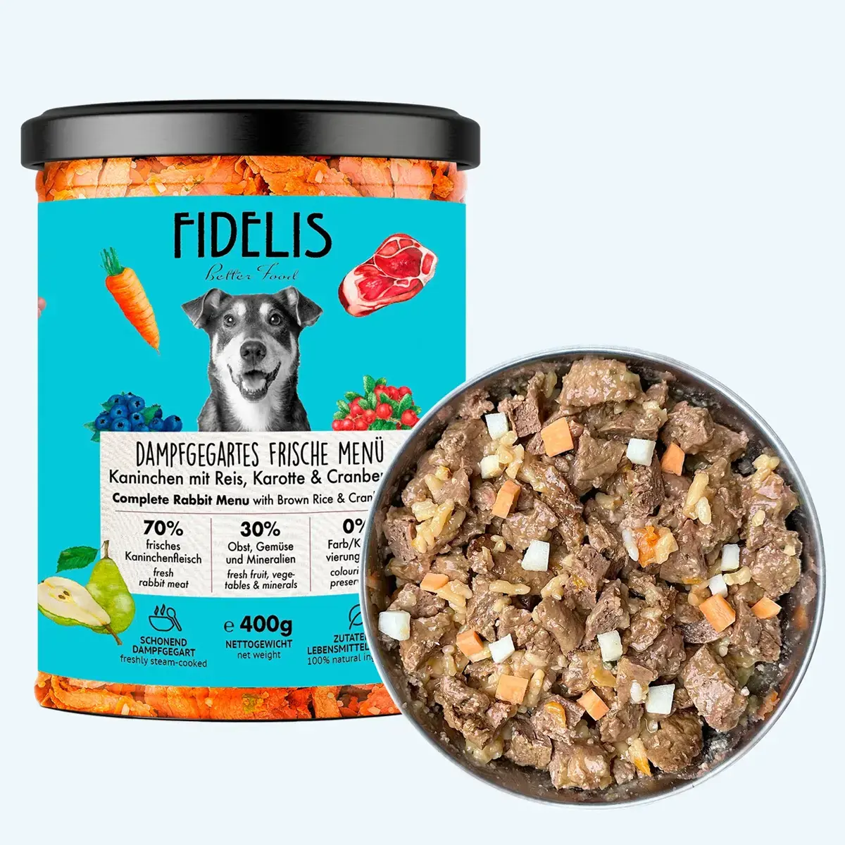 Fidelis Vers Gekookt Menu Konijn met Rijst, Wortel en Cranberry’s - Compleet