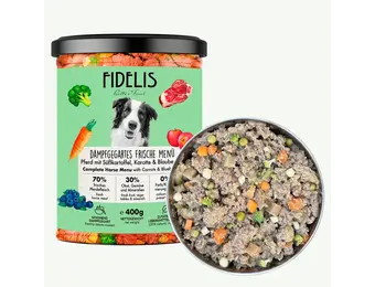 Fidelis Vers Gekookt Menu Paard met Zoete aardappel, Wortel en Bosbessen - Compleet