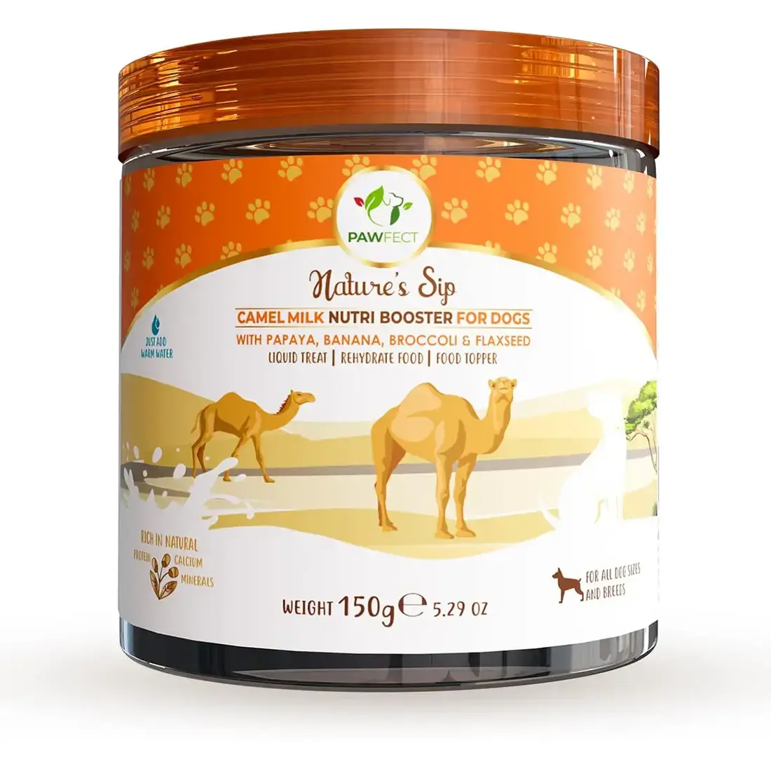 Pawfect 100% Natuurlijke Kamelenmelkpoeder met Papaja, Banaan, Broccoli en Lijnzaad