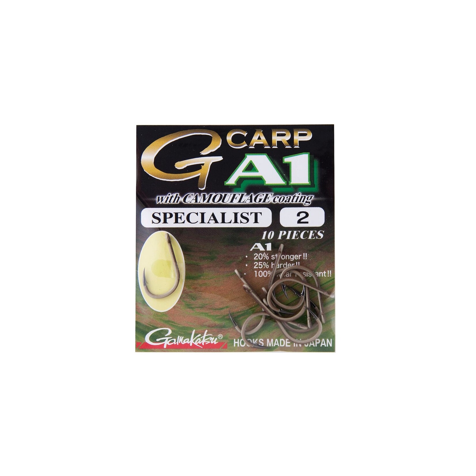 Gamakatsu Gamakatsu G Carp A1 Specialist karperhaak in Camouflage Green – sterke en subtiele haak voor karpervissers