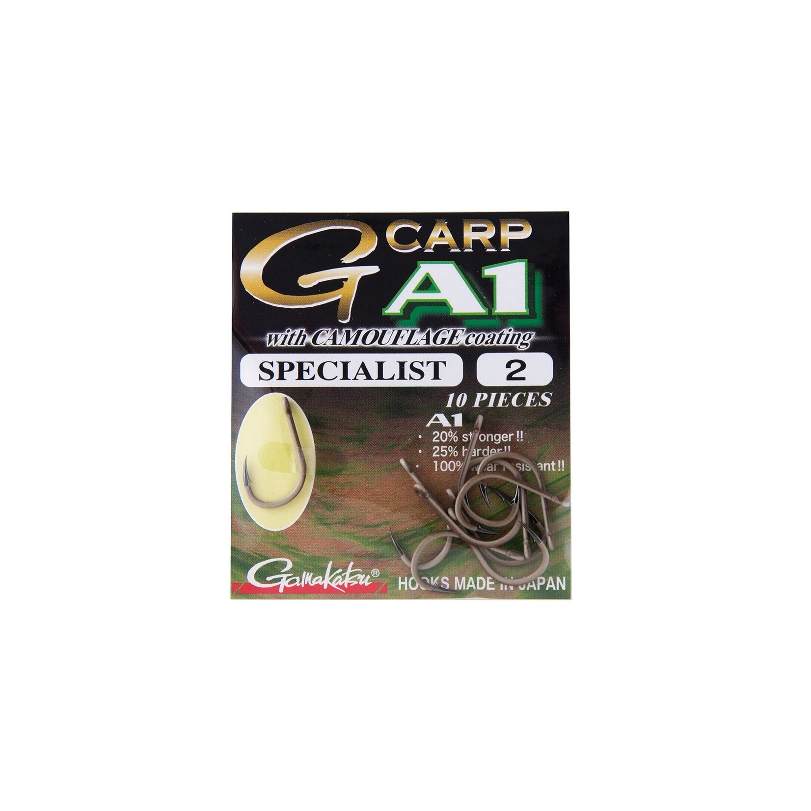 Gamakatsu Gamakatsu G Carp A1 Specialist karperhaak in Camouflage Sand – sterke, onopvallende haak voor karpervissers