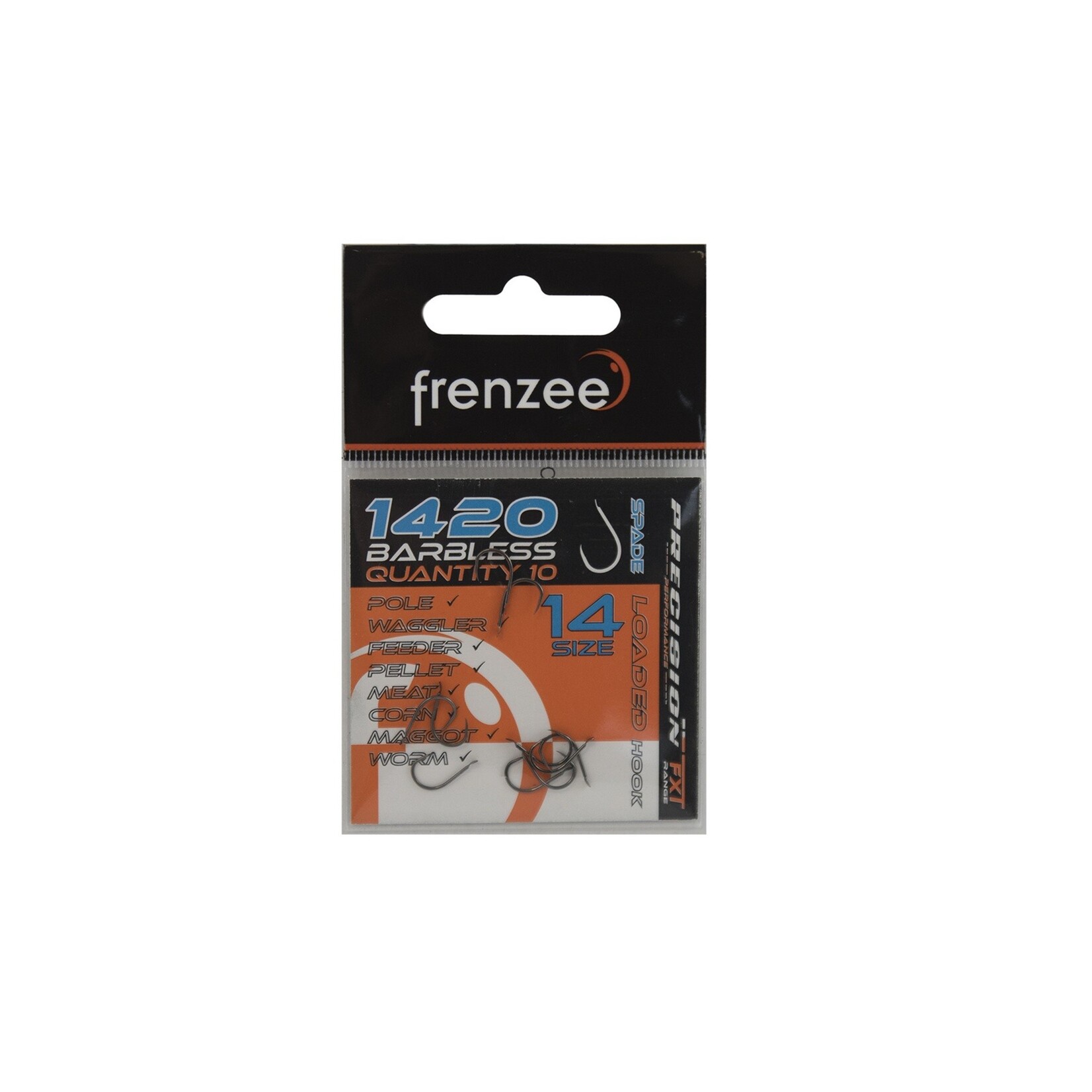 Frenzee Frenzee 1420 Barbless Spade Hooks – brede-gape spade-end haak voor lijnen circa 0,14-0,20 mm