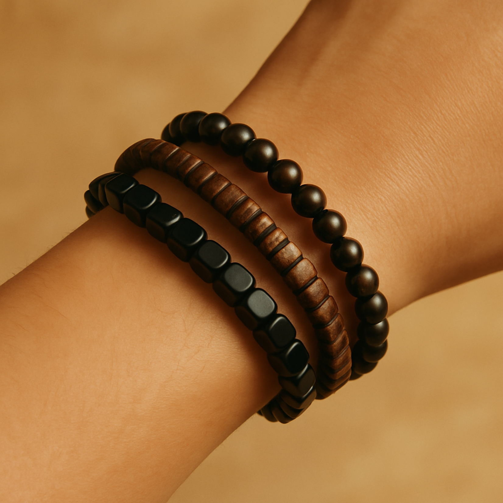 Aura Dorno Aura Dorno Armbanden Set Earth Trio – handgemaakt van hout en natuursteen