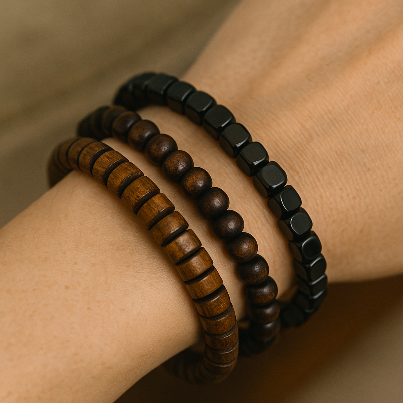 Aura Dorno Aura Dorno Armbanden Set Earth Trio – handgemaakt van hout en natuursteen