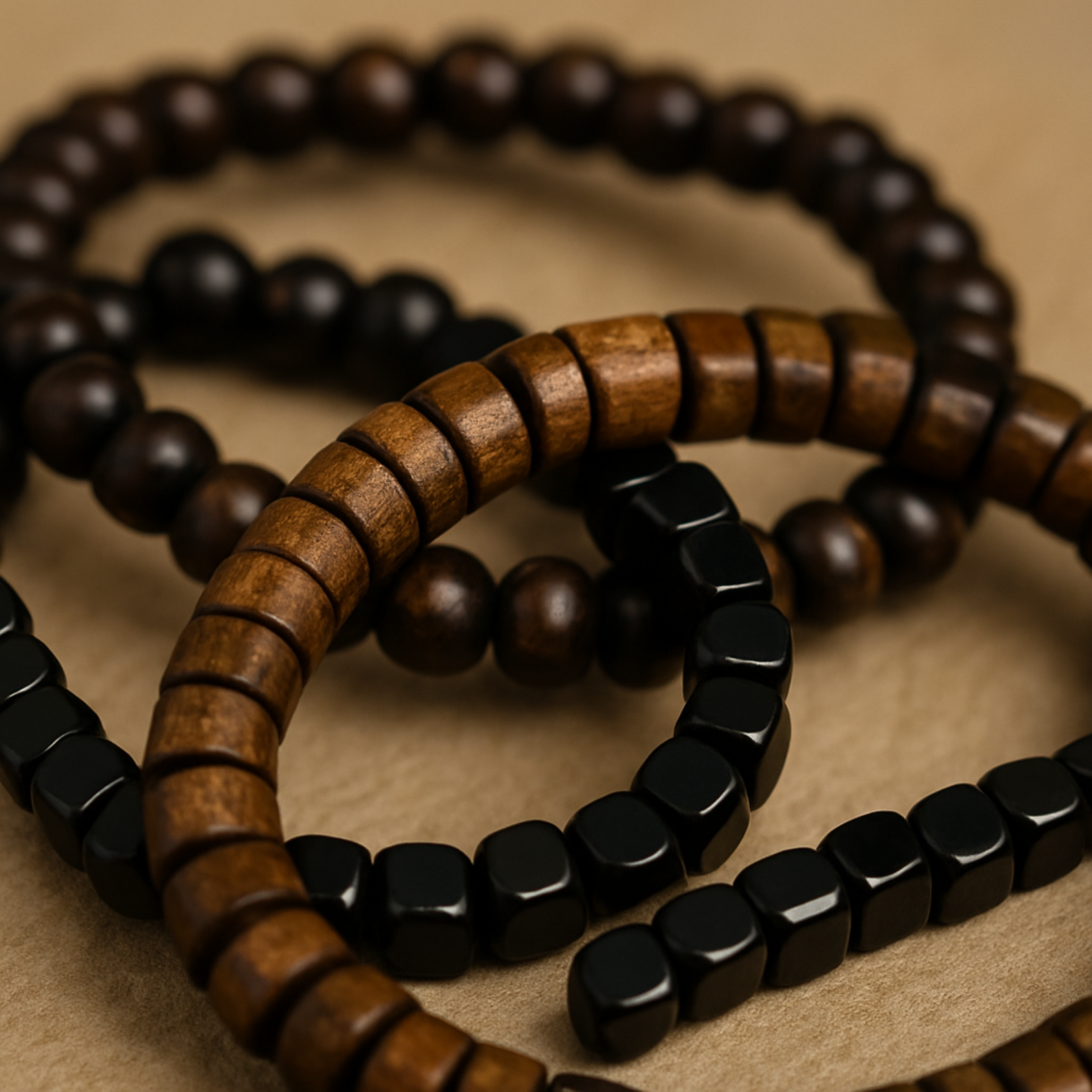 Aura Dorno Aura Dorno Armbanden Set Earth Trio – handgemaakt van hout en natuursteen