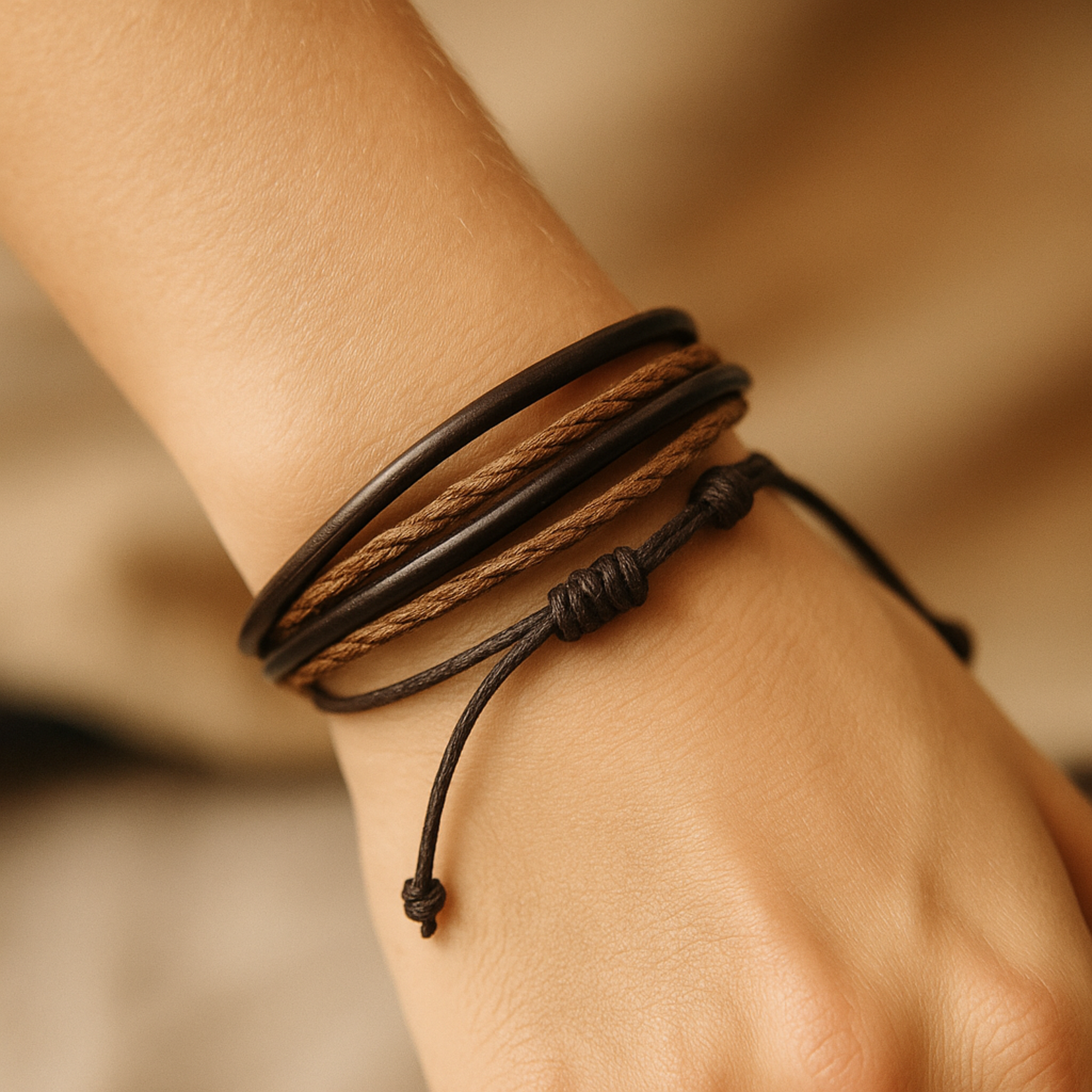 Aura Dorno Aura Dorno Armband Desert Cord Balance – handgemaakt van leer en gevlochten katoen