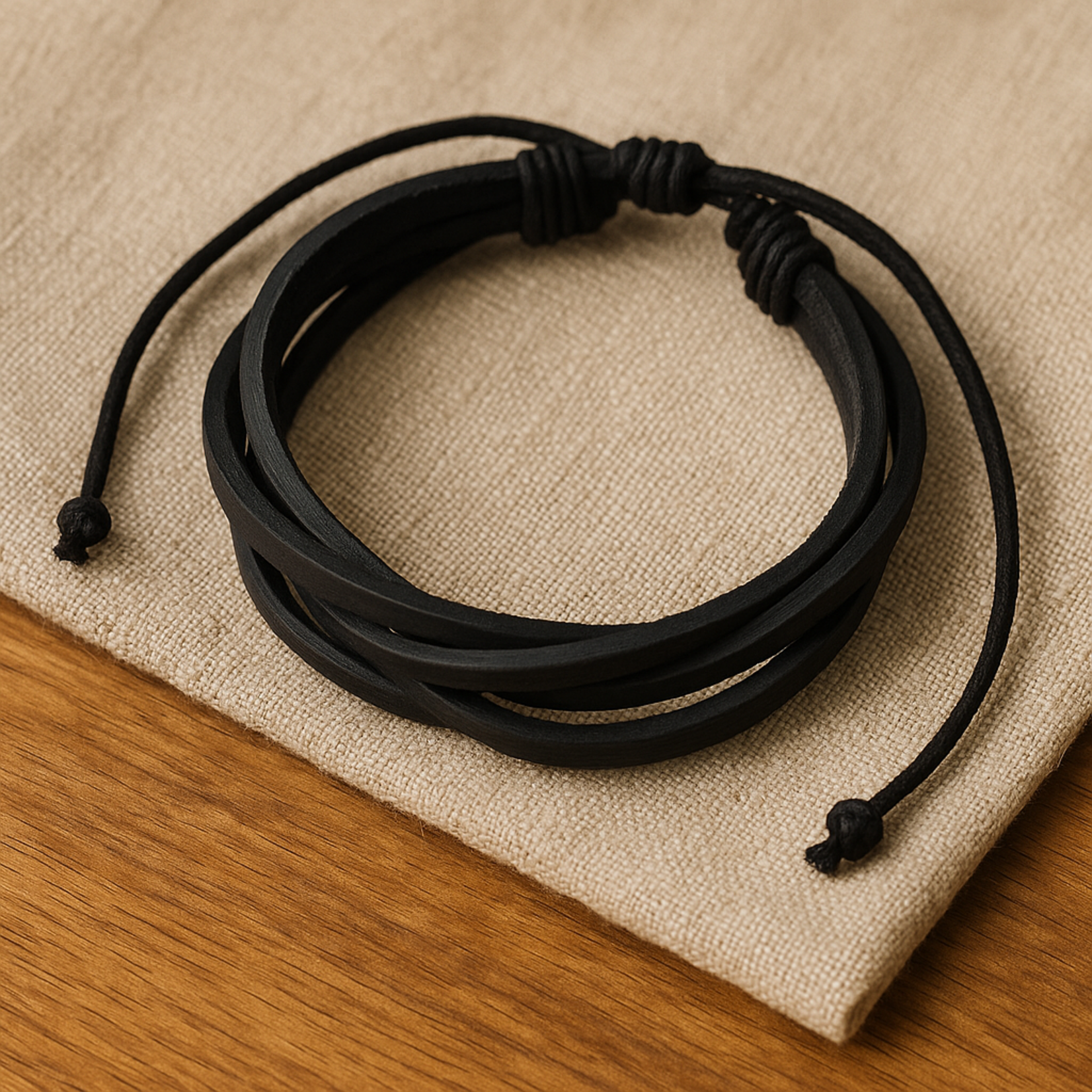 Aura Dorno Aura Dorno Armband Black Flow Line – handgemaakte leren wikkelarmband