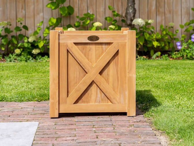 Teak-Pflanzkübel mit Kreuz 50 x 50 cm