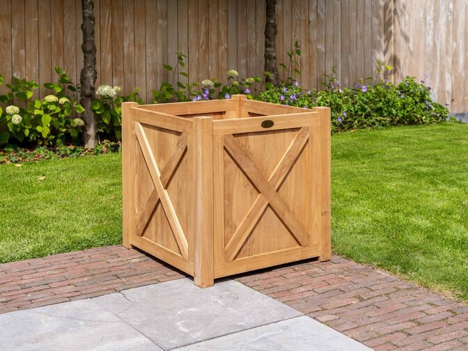 Teak-Pflanzkübel mit Kreuz 70x70cm