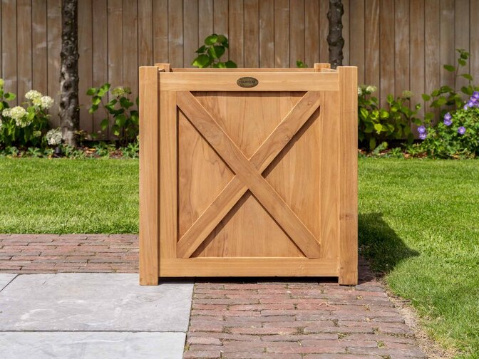 Teak-Pflanzkübel mit Kreuz 70x70cm