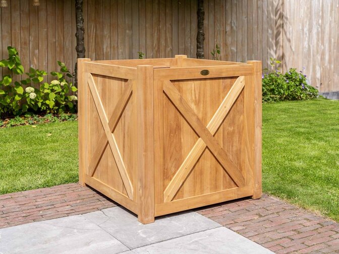 Teak-Pflanzkübel quadratisch 90x90cm mit Kreuz