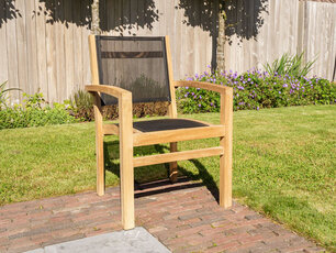 Teak Gartensessel Torino mit Batyline in Schwarz