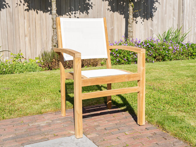 Teak Gartensessel Torino mit Batyline in Creme
