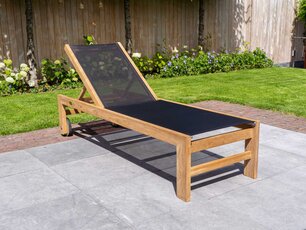 Trento-Teak-Liege mit Batyline in Schwarz