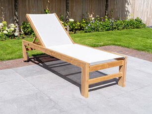 Trento-Teak-Liege mit Batyline in Creme