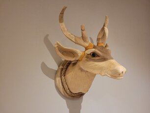Hirschkopf mit Geweih aus Holz S