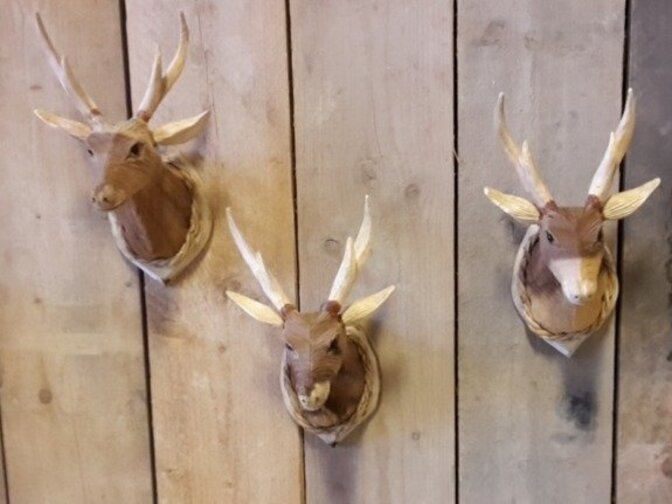 Hirschkopf mit Geweih aus Holz XS