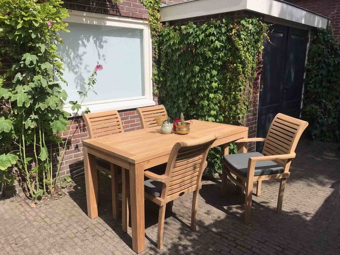 Teak Gartenset Verona 80160 + 4 Stapelstühle + Polster