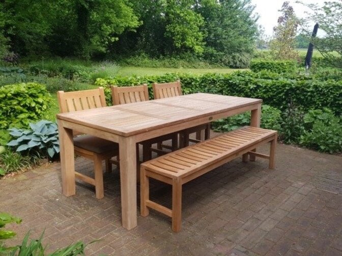 Teak Gartenset 215 + Gartenbank + 3 Stühle