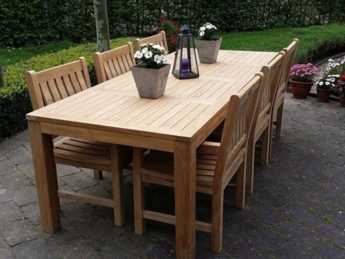 Teak Gartenset Verona 250 mit 6 Stapelstühlen