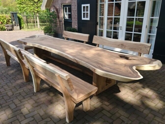 Baumstamm-Bank mit Rückenlehne, 240 cm