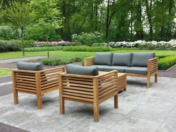 5 Personen Teak Loungeset Palermo mit Polstern