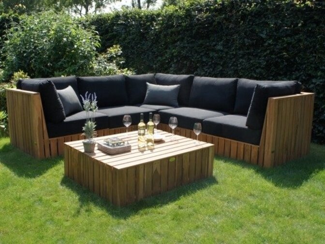 Lounge-Set aus Teakholz Capri 5-teilig mit Tisch