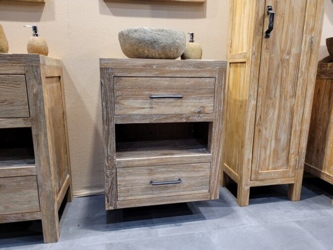 Badezimmerschrank Teak 80 x 45 x 85 cm – White Wash