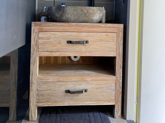 Badezimmerschrank Teak 80 x 45 x 85 cm – White Wash