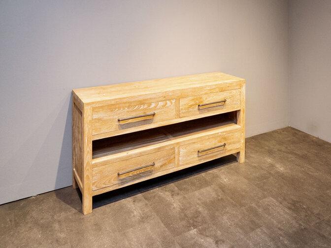 Badezimmerschrank Teakholz 160 x 45 x 85 cm – White Wash