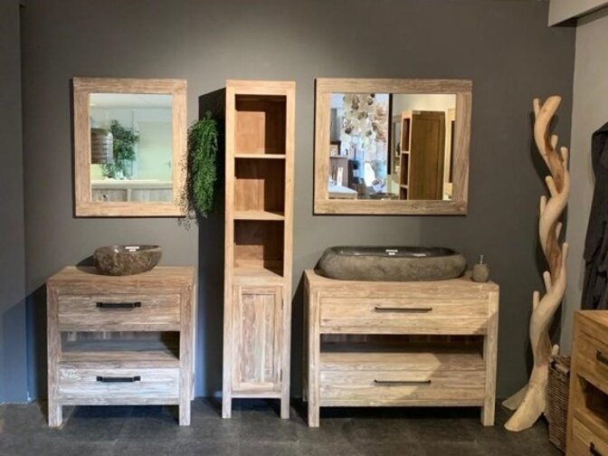 Teak-Badezimmerschrank 40x35x200 cm – White Wash