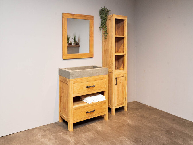 Badmöbel-Set 80 cm White Wash inkl. Schrank Spiegel und Waschbecken