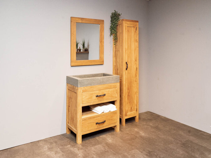 Badmöbel-Set 80 cm White Wash inkl. Schrank Spiegel und Waschbecken