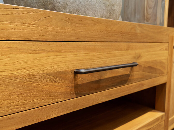 Teak-Badmöbel-Set 110 cm naturfarben inkl. Spiegel und Waschbecken