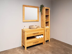 Badezimmermöbel-Set aus Teakholz 110 cm naturfarben mit Schrank Spiegel und Waschbecken