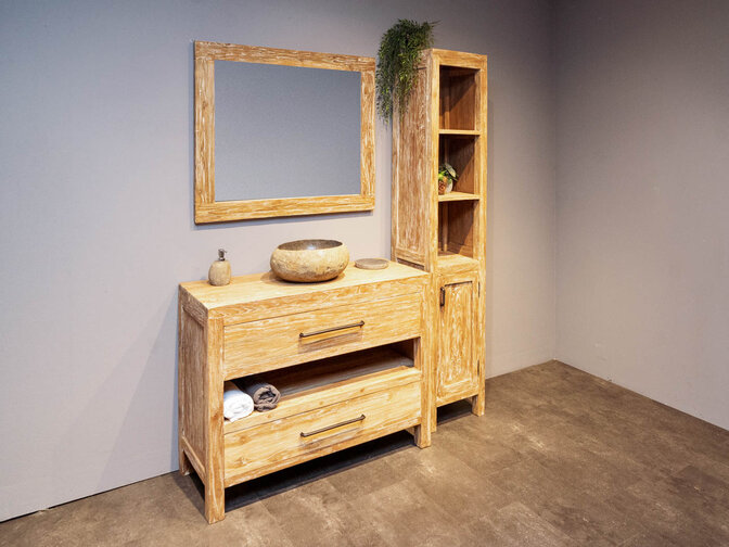 Badmöbel-Set aus Holz 110 cm With Wash mit Schrank Spiegel und Schüssel