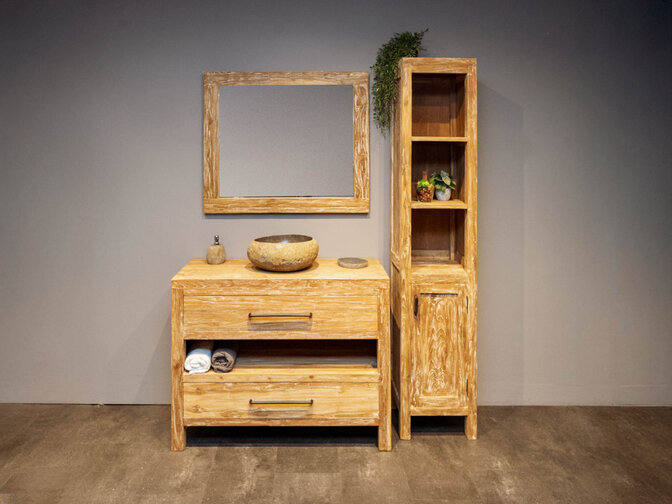 Badmöbel-Set aus Holz 110 cm With Wash mit Schrank Spiegel und Schüssel