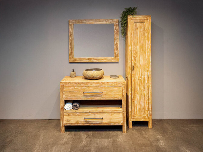 Badmöbel-Set aus Holz 110 cm With Wash mit Schrank Spiegel und Schüssel