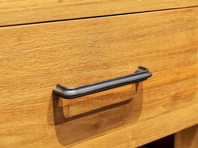 Badezimmermöbel-Set aus Teakholz 140 cm naturbelassen inkl. Spiegel und Waschbecken