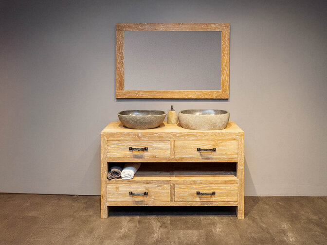 Badmöbel-Set 140 cm inkl. Spiegel & Waschbecken White Wash