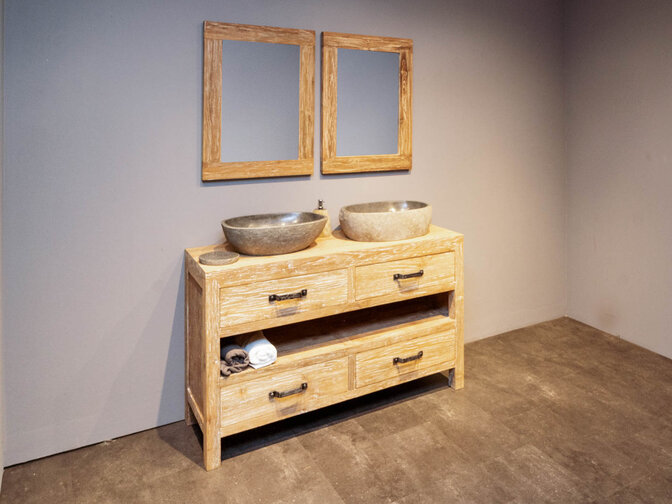 Badmöbel-Set 140 cm inkl. Spiegel & Waschbecken White Wash