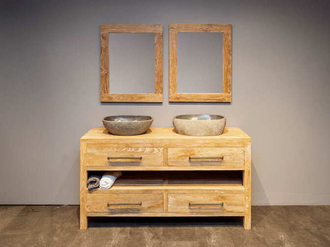 Badmöbel-Set 140 cm inkl. Spiegel & Waschbecken White Wash