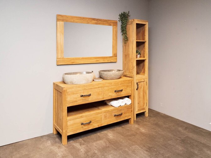 Badmöbel-Set 140 cm Natural inkl. Schrank Spiegel & Waschbecken