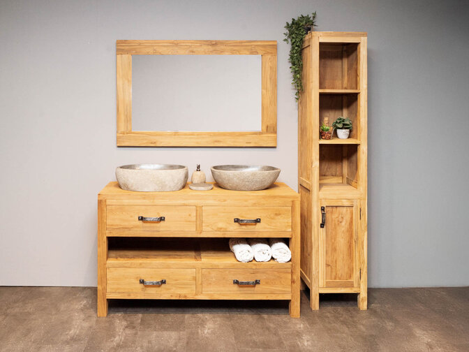 Badmöbel-Set 140 cm Natural inkl. Schrank Spiegel & Waschbecken