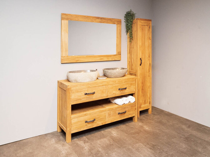 Badmöbel-Set 140 cm Natural inkl. Schrank Spiegel & Waschbecken