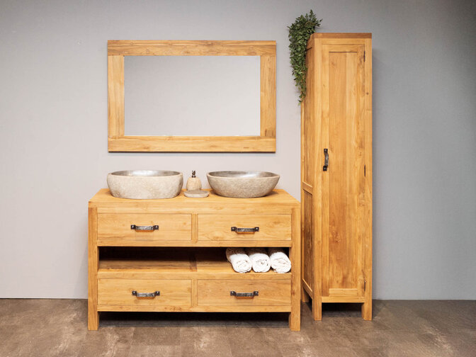 Badmöbel-Set 140 cm Natural inkl. Schrank Spiegel & Waschbecken